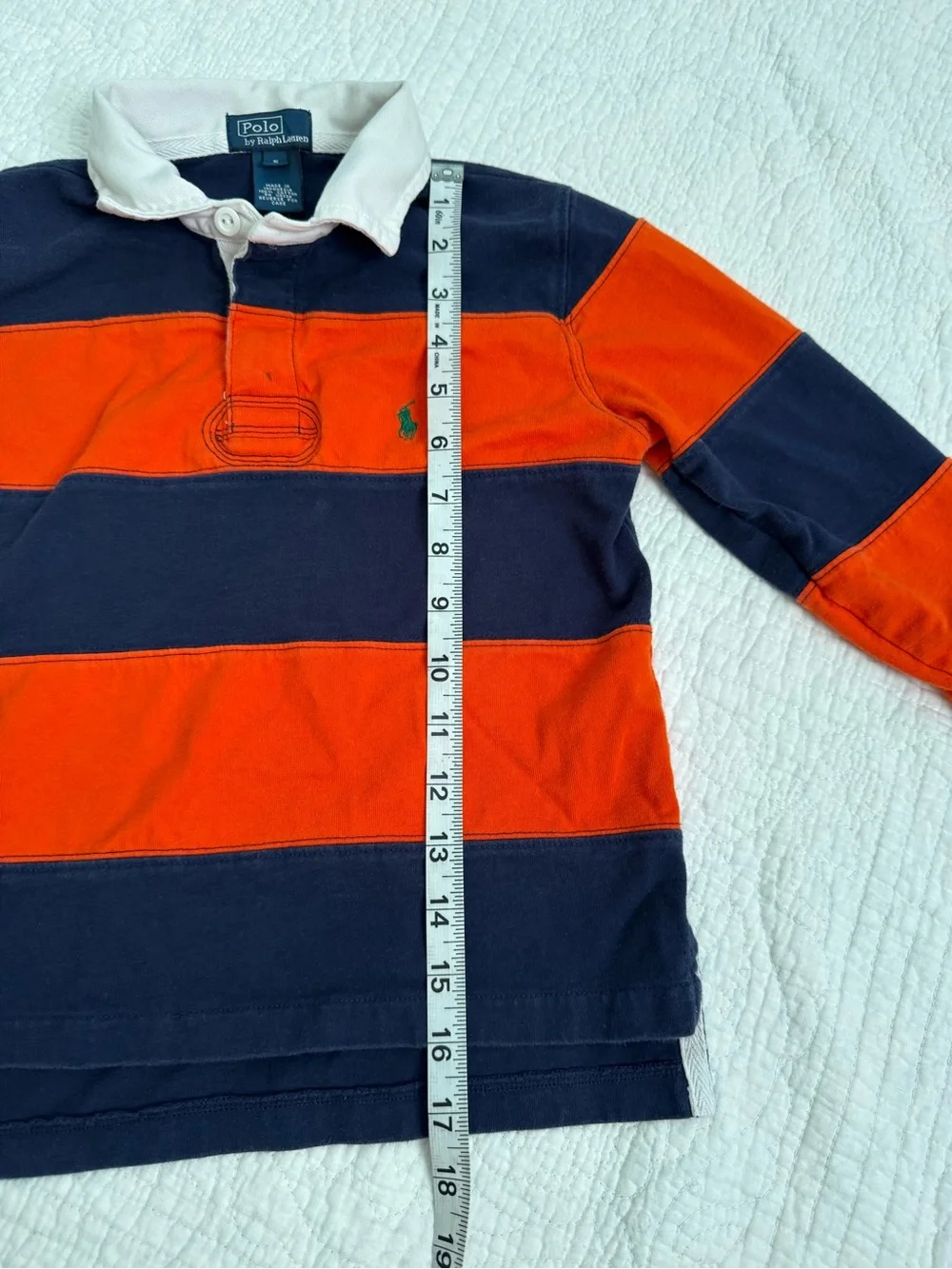 Ralph Lauren Polo Boys Rugby Shirt - Orange & Navy Stripes, Small